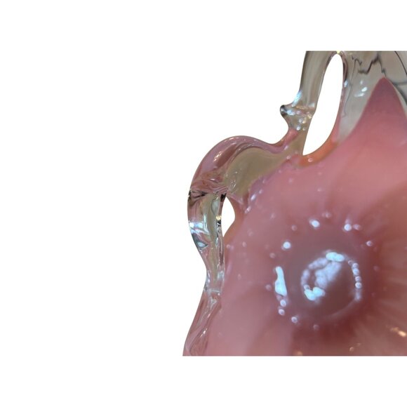 Murano Handcrafted Italian Art Glass Bowl Pink & Clear 12" x 8.5" - Picture 7 of 8